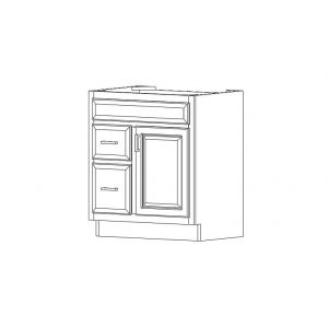 Vanity cabinet (30"W x 34.5"H x 21"D), drawers on the left